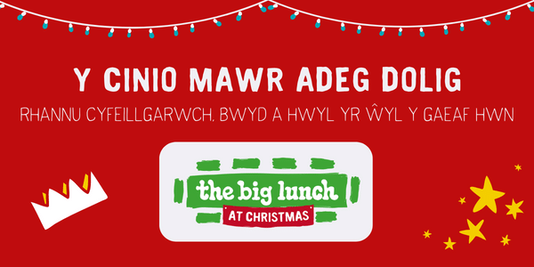 Y Cinio Mawr adeg Dolig graff