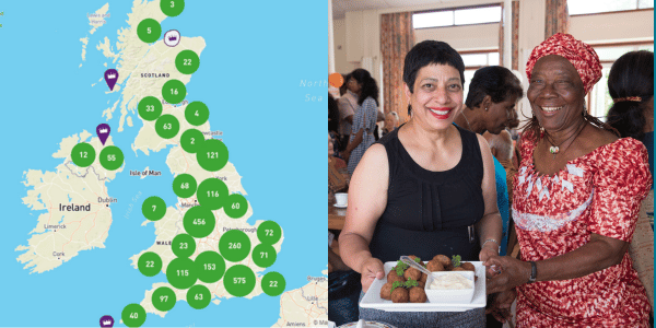 The Big Lunch Map and two smiling women at a Big Lunch