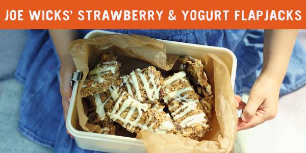 Text and image: Joe Wicks' Straberry & Yogurt flapjacks