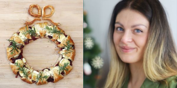 Lauren Leyva and her Christmas stuffing, brie and cranberry wreath 