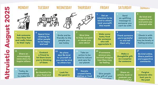 Action for Happiness Altruistic August calendar