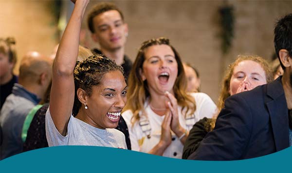 Community group cheering