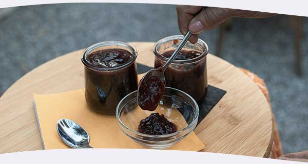 Homemade damson jam in jars